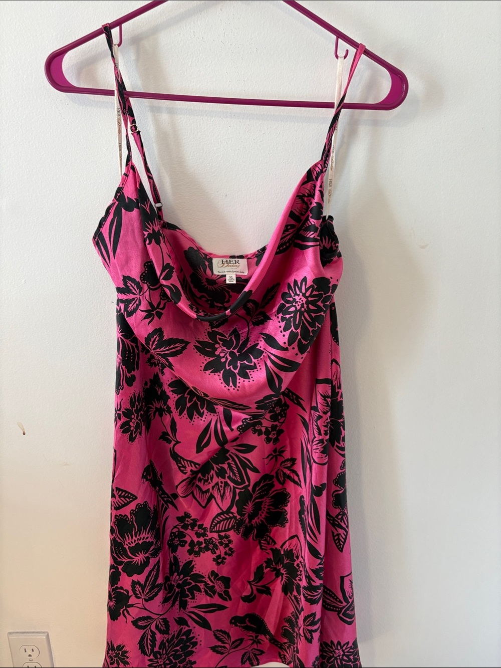 Hot Pink Floral Cowl Slip Dress by J.VER